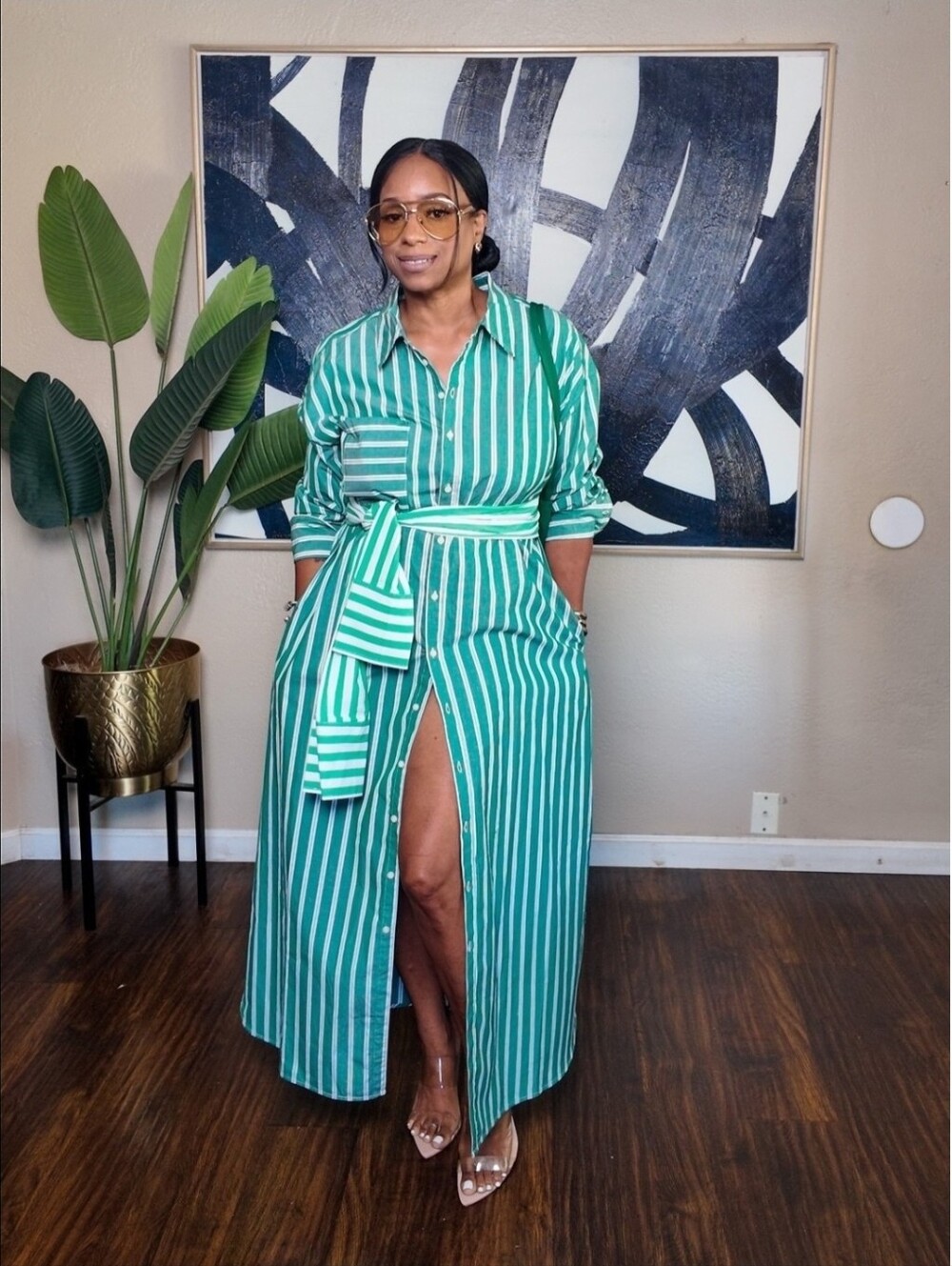 Rosie Assoulin Women's Long Sleeve Tie-Waist Striped Poplin Maxi Shirt Dress